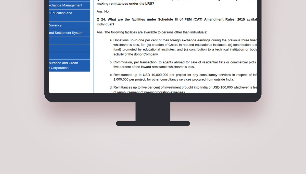 The Reserve Bank's page for the Liberalised Remittance Scheme, showing the yearly ceiling